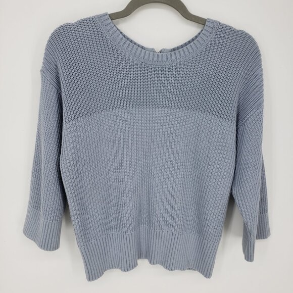 Cabi Fair Play Reversible Cardigan Sweater XS Zip Up Cotton Relaxed 3522 Blue - Picture 1 of 8